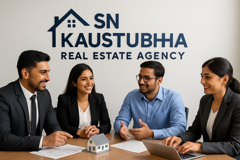 Real estate agency team at sn kaustubha discussing property solutions Real estate agency team at sn kaustubha discussing property solutions